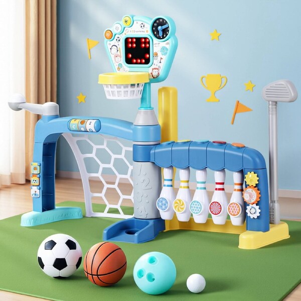 Keezi Kids Basketball Hoop Stand Bowling Baseball Golf Game Sports Toys Set Blue