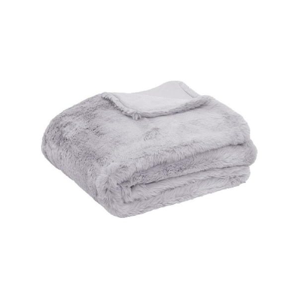 Tuscany Faux Sheep Wool Fur Throw Rug Silver 127 x 152cm Velvet Backing