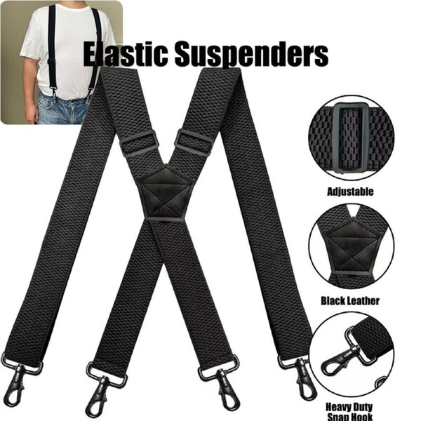 OZNALA Heavy Duty Elastic Suspenders for Men Trouser Pants Braces Strap Work Belt Adjustable Formal Wedding Party