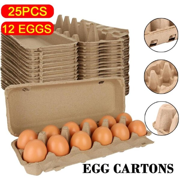 OZNALA 25 X Brown Full Dozen Carton 12-Egg Recyclable Egg Cartons - Curved Edge