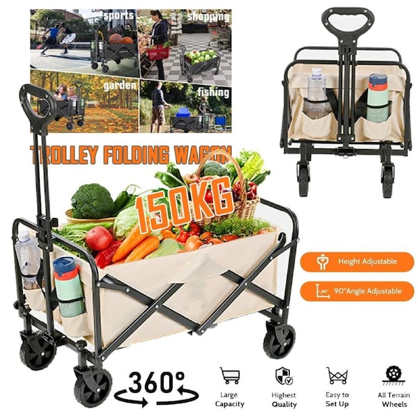 OZNALA Folding Beach Trolley Wagon Cart Garden Outdoor Picnic Camping Shopping Trolley