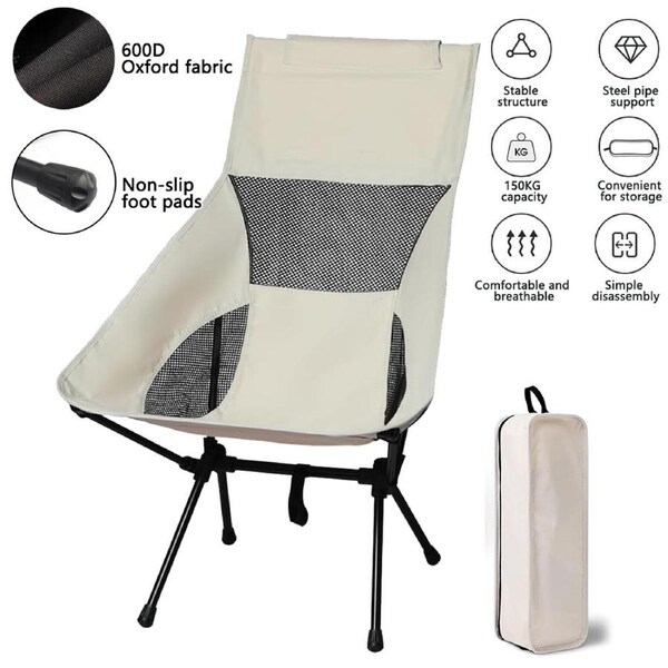 OZNALA Camping Chair Folding Outdoor Portable Lightweight Beach Picnic Chair Fishing White