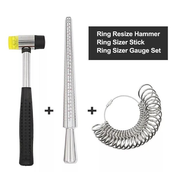 OZNALA Silver Ring Sizer Size Measuring Stick Gauge Tool Ring Metal Mandrel Set 3-in-1