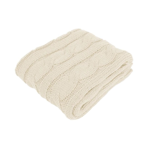 Hudson Cream Knitted Throw Rug 127 x 152cm Soft Textured Polyester Blanket
