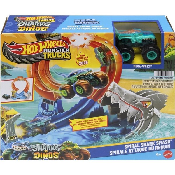 Hot Wheels - Monster Trucks Spiral Shark Smash Track Set With MEGA-WREX - Mattel