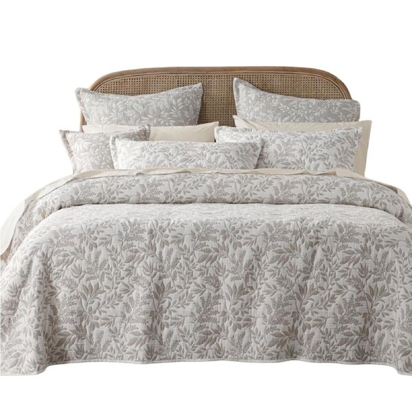 Bianca Ameila Stone Jacquard Quilted Foliage Bedspread Set Super King