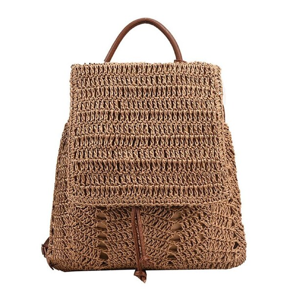 Bohemian Beach Bags, Summer Handmade Woven Straw Backpack