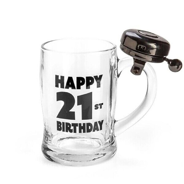 MDI Bell Mug Beer Stein Glass Pub Party Drinkware Clear Happy 21st Birthday