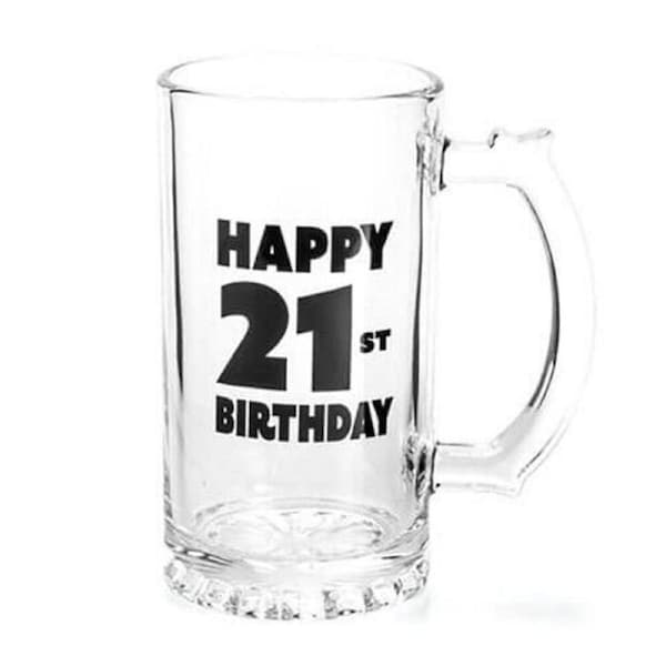 MDI Beer Stein Glass Mug Bar/Pub Party Drinkware Clear Happy 21st Birthday