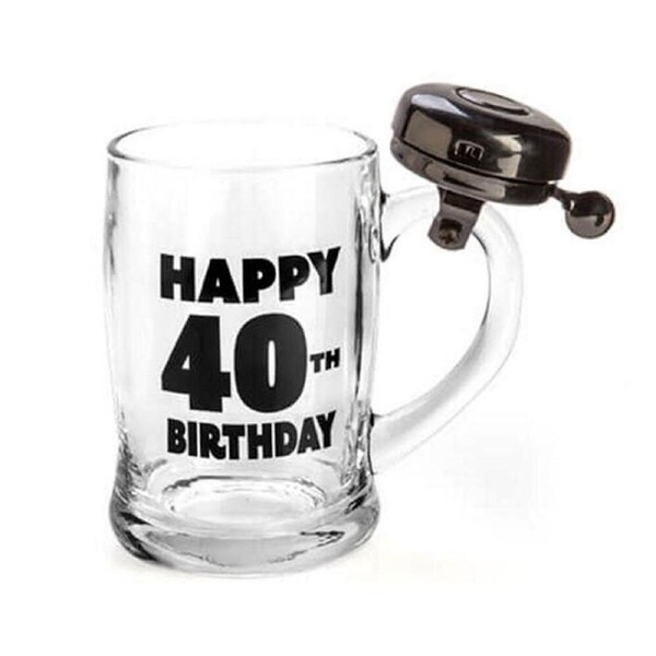 MDI Bell Mug Beer Stein Glass Pub Party Drinkware Clear Happy 40th Birthday