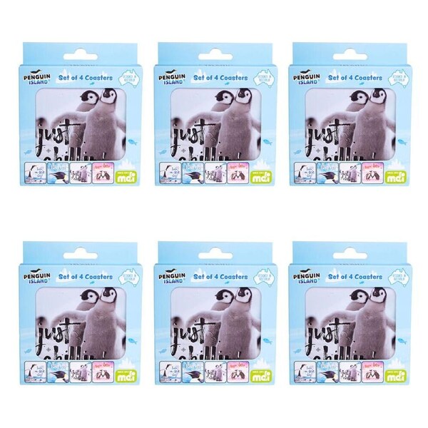 6x 4pc Aquaworld Cork-Backed Drink Coasters Table Protector Mat Square Penguin