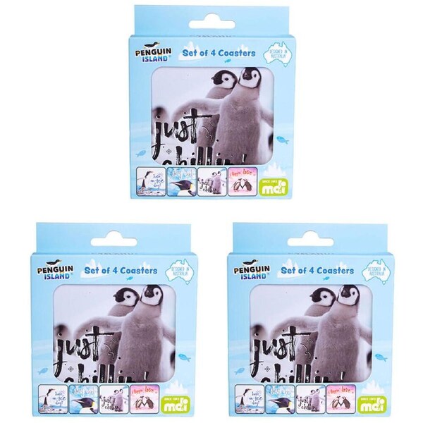 3x 4pc Aquaworld Cork-Backed Drink Coasters Table Protector Mat Square Penguin