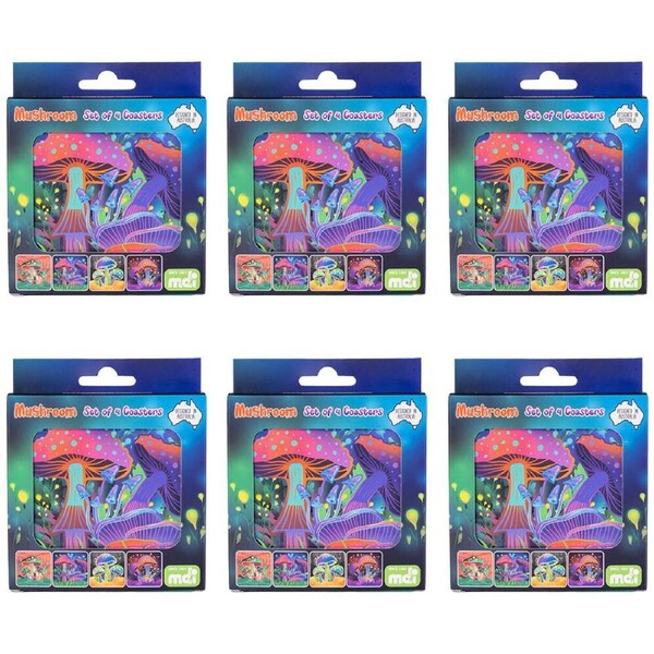 6x 4pc MDI Cork-Backed Drink Coasters Table Protector Mat Set Square Mushroom