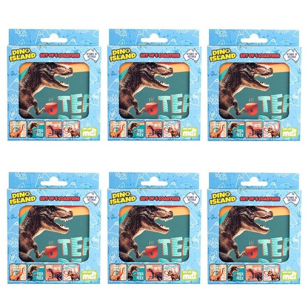 6x 4pc Dino Island Cork-Backed Drink Coasters Table Protector Mat Square Dino