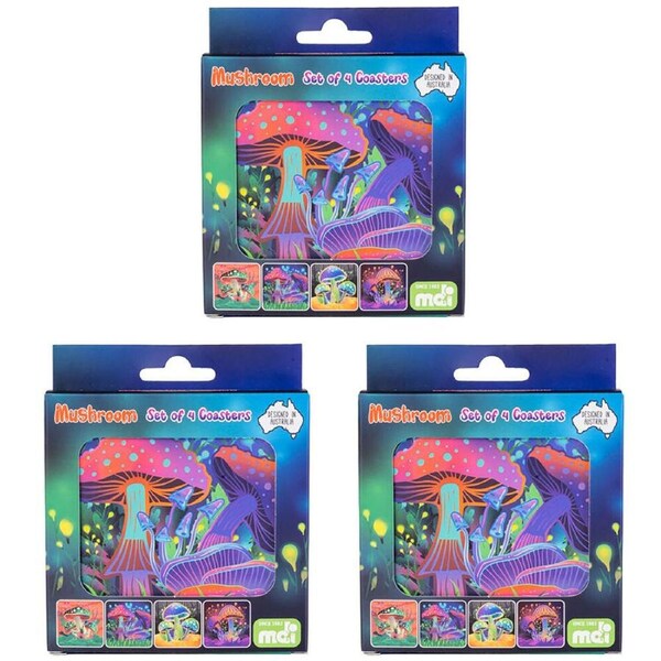 3x 4pc MDI Cork-Backed Drink Coasters Table Protector Mat Set Square Mushroom