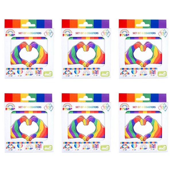6x 4pc Pride Cork-Backed Drink Coasters Table Mat Set Square Rainbow Pride