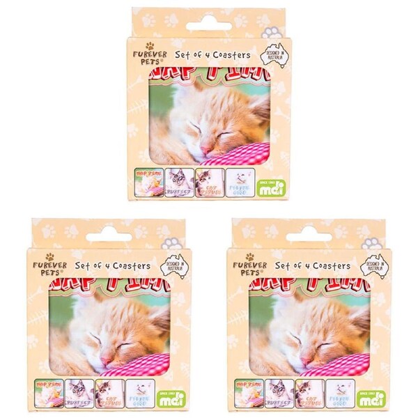 3x 4pc MDI Cork-Backed Drink Coasters Table Protector Mat Set Square Pet Cat