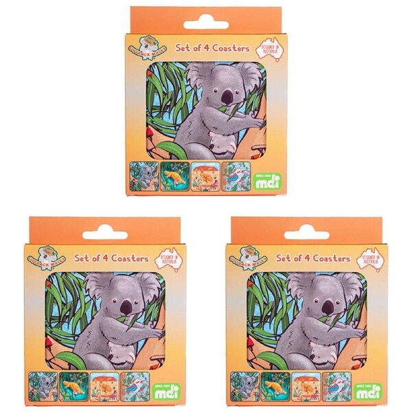3x 4pc MDI Cork-Backed Drink Coasters Table Mat Set Square Australiana Animals