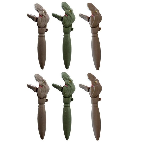 6PK Dino Island T-Rex Biting Ball Point Pen Kids Stationery Writing Assorted