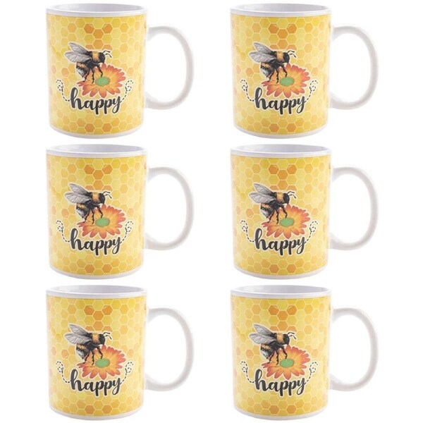 6PK Joybee Ceramic Coffee Mug Hot Tea/Milk Cup Drinkware 115x95mm Bee Happy