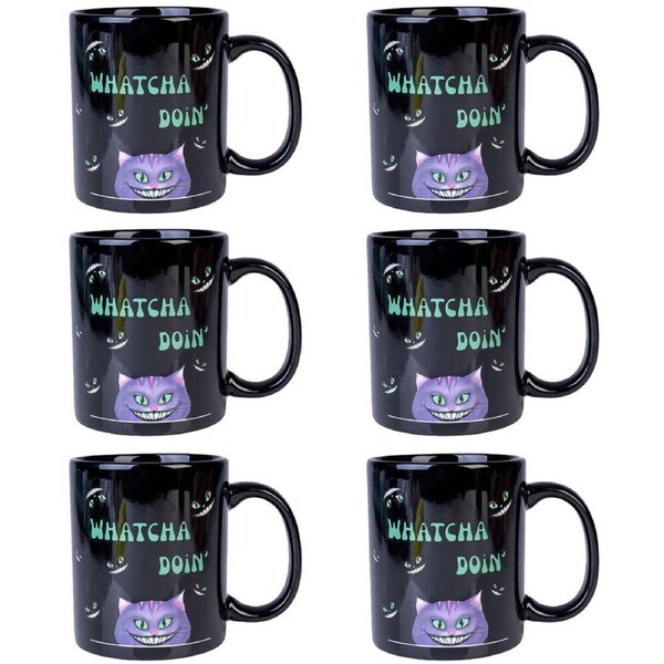6PK Mad Cat Ceramic Coffee Mug Hot Tea Cup Drinkware 115x95mm Black Watcha Doin