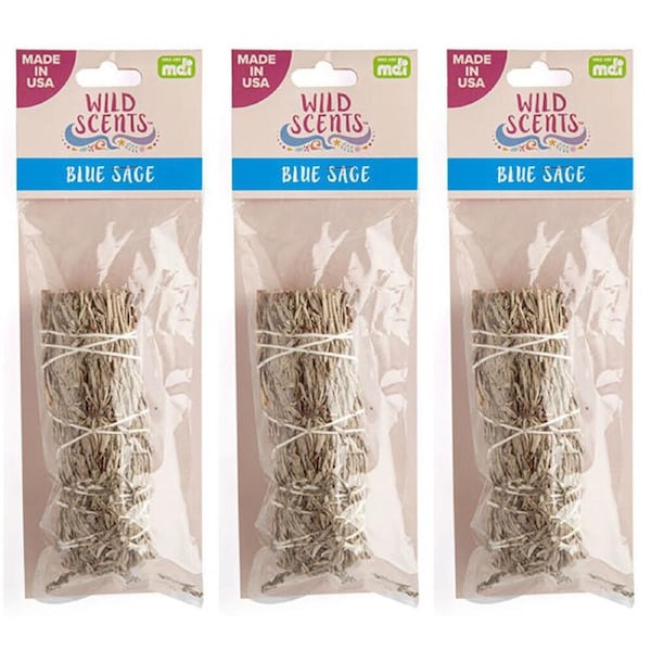 3PK Wild Scents Blue Sage Smudge Sticks Dried Leaves Aromatherapy Home Fragrance