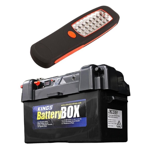 Adventure Kings Maxi Battery Box + Illuminator 24 LED Work Light Rubber Casing