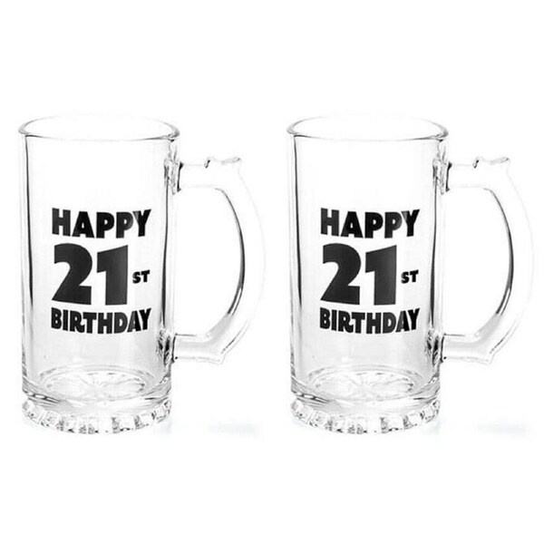 2PK MDI Beer Stein Glass Mug Bar/Pub Party Drinkware Clear Happy 21st Birthday