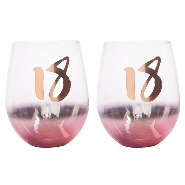 2PK Tallulah Blush Stemless Wine Glass Cup Party Drinkware Clear 18th Birthday