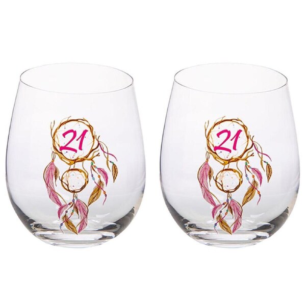 2PK Tallulah Bevel Stemless Wine Glass Drinkware Dreamcatcher 21st Birthday