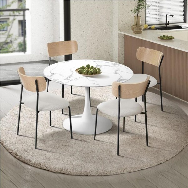 Oikiture 90cm Dining Table and Corduroy Chairs 4-Seater Dining Furniture Set