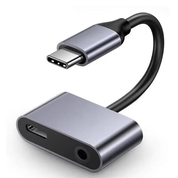 2in1 Type C To 3.5mm Jack Headphone Aux Converter For iPhone IOS 15 Samsung Xiaomi Huawei - Grey