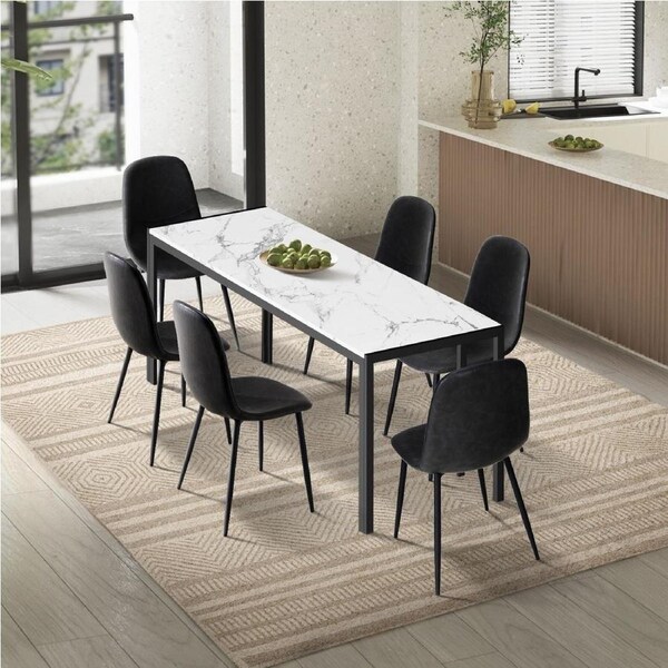 Oikiture 1.4m Rectangular Dining Table and Chairs Kitchen Furniture Set of 7