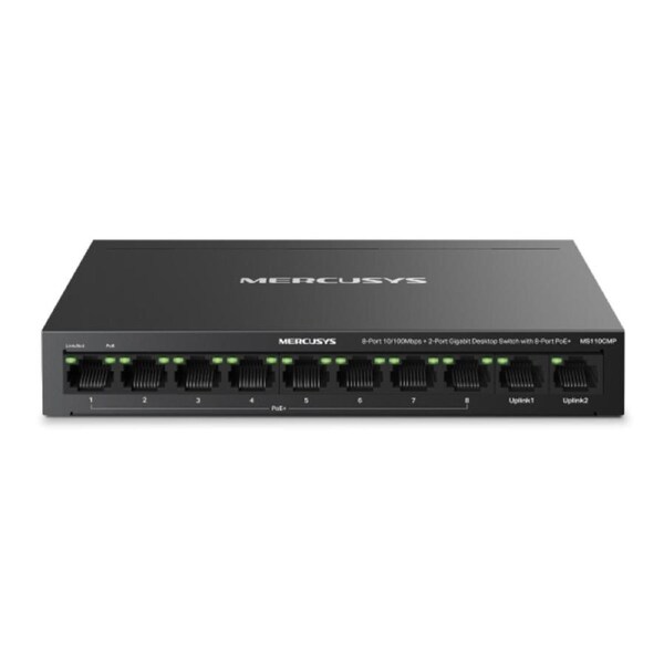Tp-Link Mercusys 10-Port Desktop Switch, Gbe(2), Lan(8), Poe+(8), 115W, Metal Case, 5Yr