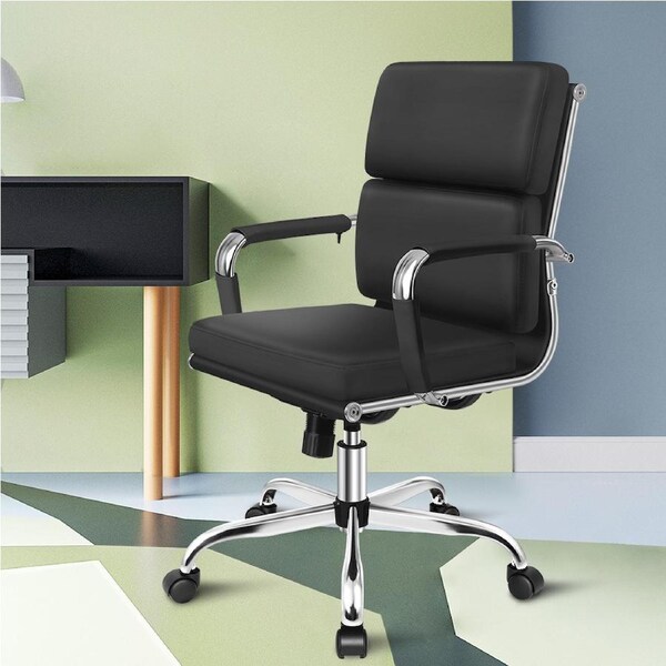 ALFORDSON Office Chair Computer Desk Chairs Work PU Leather Seat Philo Mid Back - Black