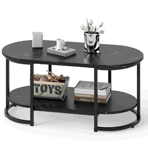 Costway 3-Tier Coffee Table Metal Frame Center Table Ample Desktop for Home Living Room w/Storage Shelf Black