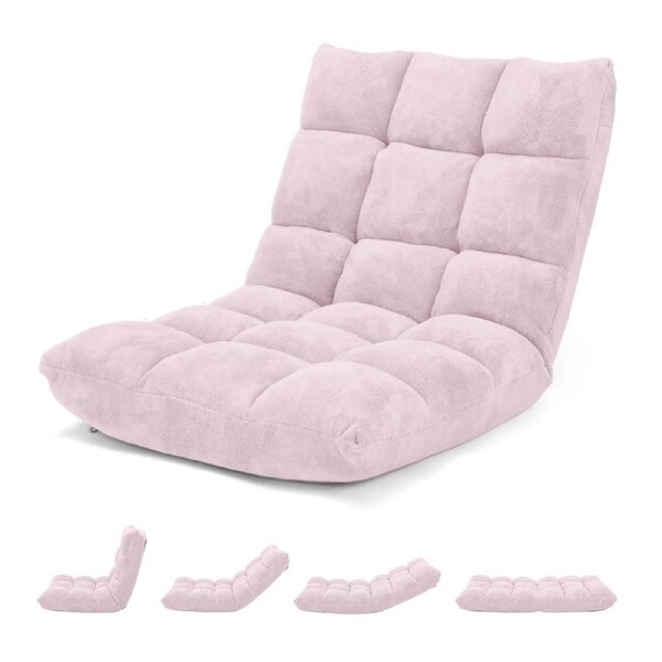 Costway Floor Chair Lazy Sofa Velvet Chaise Lounge Lazy Recliner w/14-Position Adjustable Back Home Office Light Pink