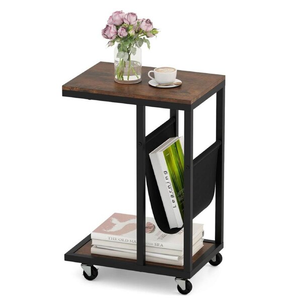 Costway C-shaped Coffee Side Table Industrial 3-Tier Mobile Sofa Couch End Table Compact Laptop Desk