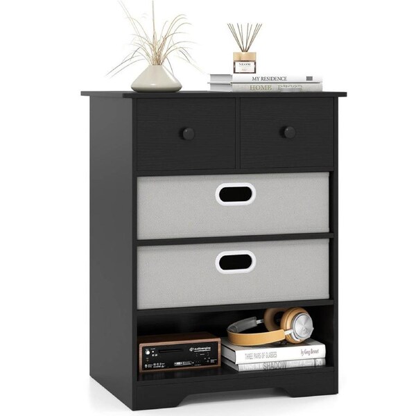 Costway Modern 4 Chest of Drawers Storage Organizer Freestanding Nightstand Bedside Table Black