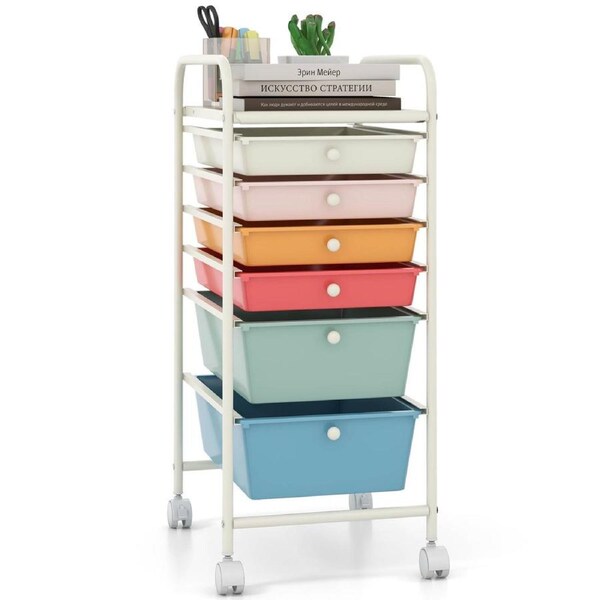 Costway Rolling Storage Trolley Cart 6 Drawers Utility Office Paper File Organizer w/Handle for Home Scrapbook