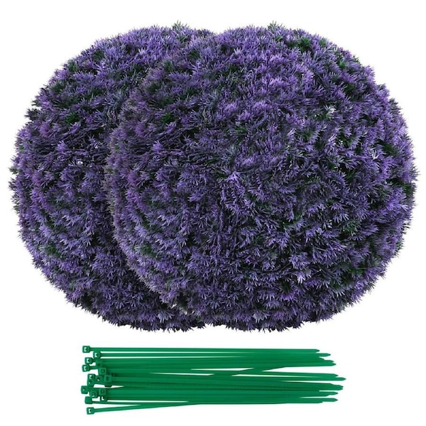 Costway 2 PCS 38CM Artificial Topiary Ball Faux Lavender Decorative Balls Green Plant Pink