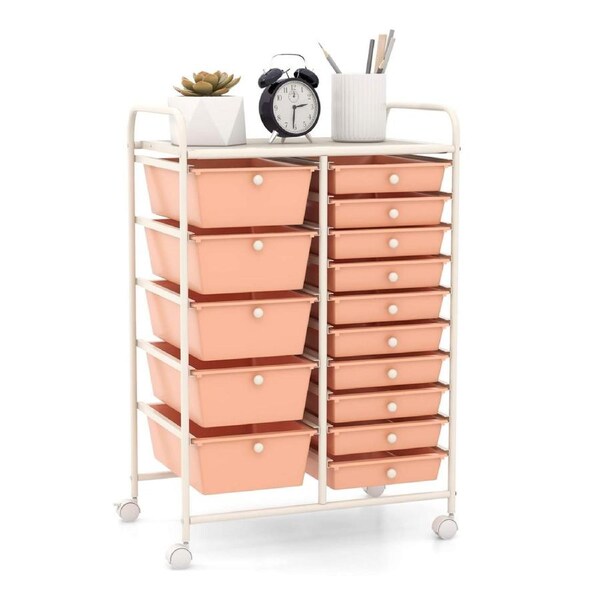 Costway 15 Drawer Rolling Storage Cart Tools Scrapbook Paper File Office School Organizer Trolley Multi-color