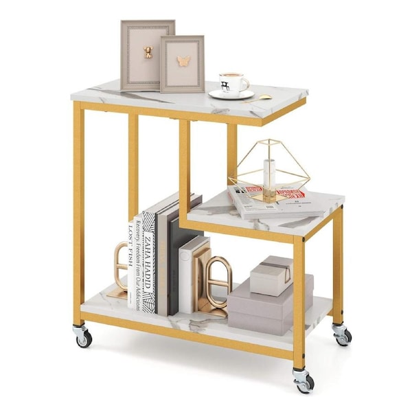 Costway G-shaped Side Table 3-Tier Mobile End Table w/Open Shelve Sofa Couch Side Table