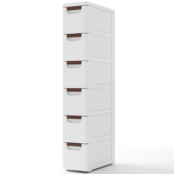 Costway 6 Chest of Drawers Rolling Tallboy Narrow Storage Cabinet Living Bedroom Organizer Unit White