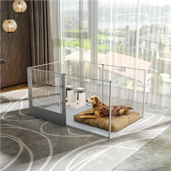 Large Acrylic Dog Playpen 163x102.5x80CM, 6 Panels