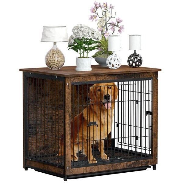 Medium Wooden Dog Crate Kennel 80.5x59x70cm End Table Nightstand