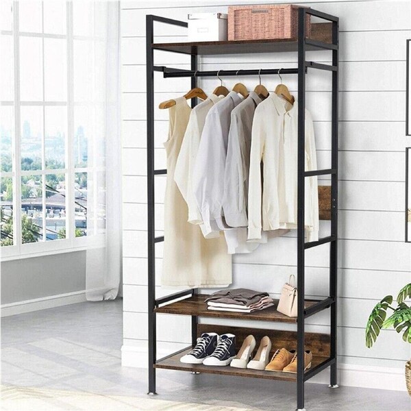 Heavy Duty Clothes Rack 3 Tiers MDF & Metal Iron Rail