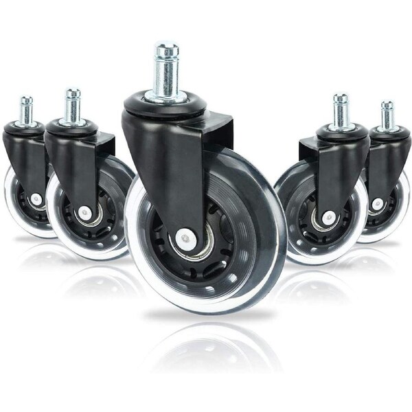 3 Swivel Rollerblade Chair Wheels, 7/16 Stem, All Floors - 5 Pack