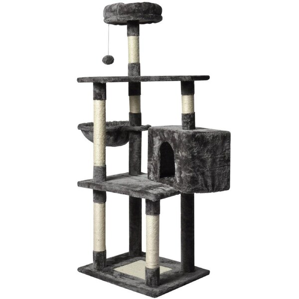 Large Grey Cat Tree Tower Condo with Scratching Post Bed