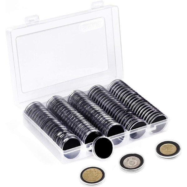 100PCS Clear Plastic Coin Holder Storage Box 20-30mm